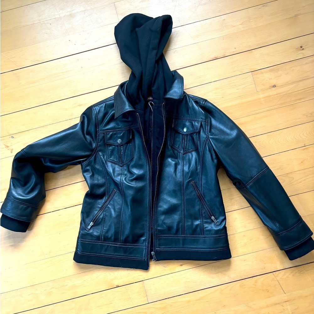 Quince leather jacket with attached hoodie